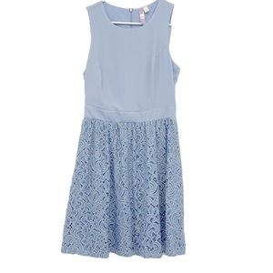 Alya light blue dress with floral detailing on bottom
